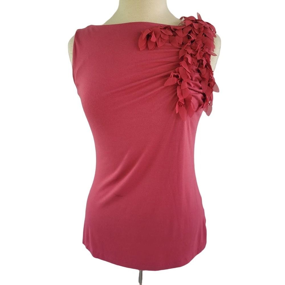 Anne Klein Pink Sleeveless Boat Neck Tank with Dimensional Shoulder Detail SZ M